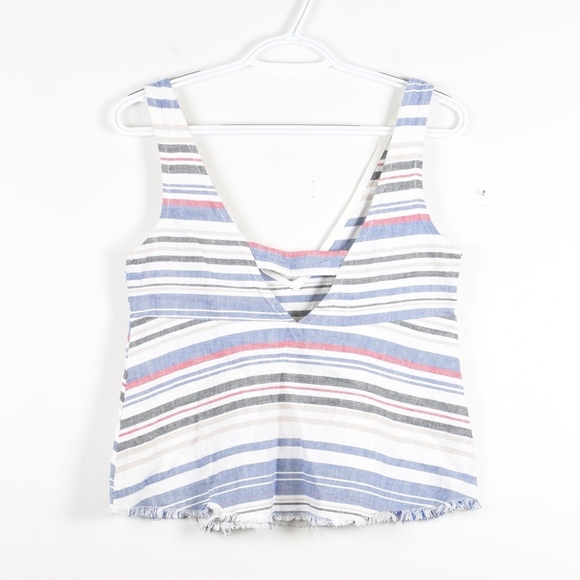 Zara Denim Couture Striped Top Raw Hem Tank XS - Picture 4 of 4